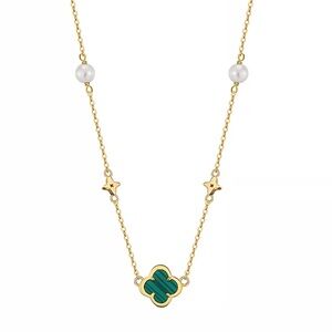 Sterling Silver 925 Gold and Green Clover Necklace